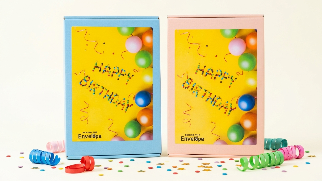 Pink and blue Happy Birthday letterbox gift boxes